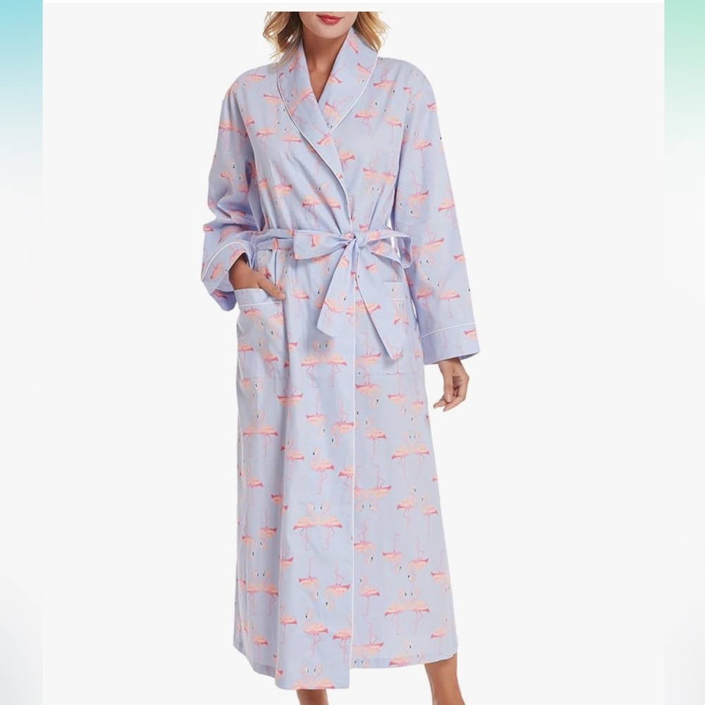 Women's Light Blue Flamingo Print Robe